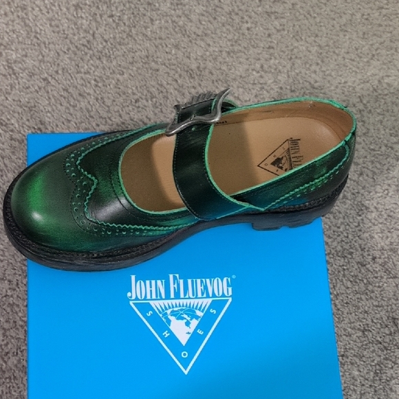 John Fluevog Emerald Green Brogue Mary Janes - Picture 7 of 8